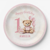 1. Geburtstag Teddy Bear Pink Balloons Papier Tell Pappteller (Vorderseite)
