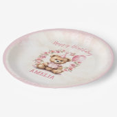 1. Geburtstag Teddy Bear Pink Roses Paper Teller (Schrägansicht)
