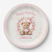 1. Geburtstag Teddy Bear Pink Roses Paper Teller (Vorderseite)