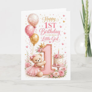 1. Geburtstag Teddy Mädchen Karte
