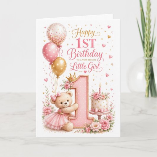 1. Geburtstag Teddy Mädchen Karte (Vorderseite)