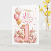 1. Geburtstag Teddy Mädchen Karte (Gelbe Blume)