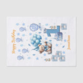 1. Geburtstag Teddybär Blau Seidenpapier (Vorderseite)