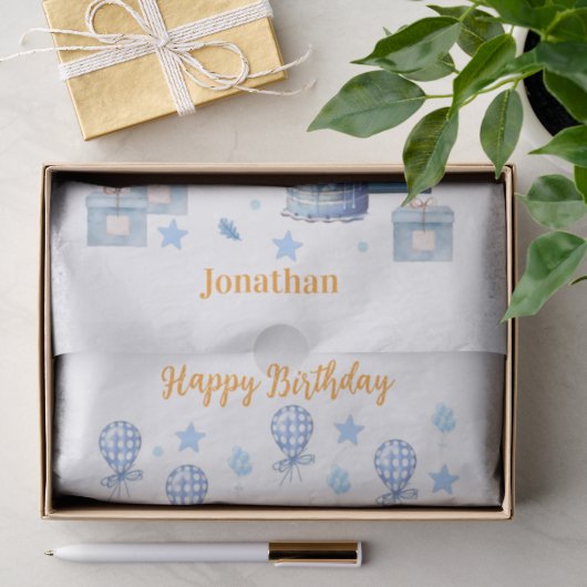 1. Geburtstag Teddybär Blau Seidenpapier (Geschenk)