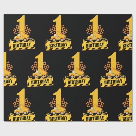 1. Geburtstag Thema "Boy Construction" Geschenkpapier (Flach)