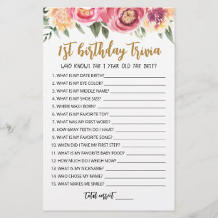 1. Geburtstag Trivia editierbares Spiel