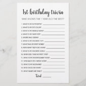1. Geburtstag Trivia editierbares Spiel (Vorderseite)