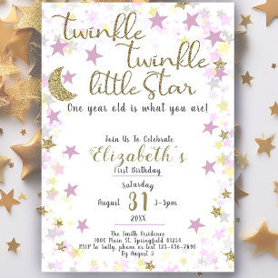 1. Geburtstag Twinkle Little Star Gold Girl Einladung