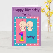 1. Geburtstag Twins Custom Karte (Gelbe Blume)