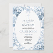 1. Geburtstag und Taufe für Boy Blue Toile Einladung (Vorderseite)