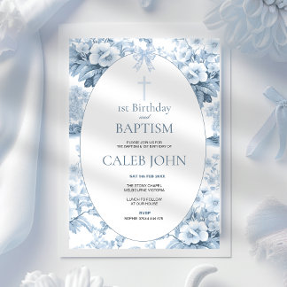 1. Geburtstag und Taufe für Boy Blue Toile Einladung
