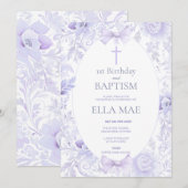 1. Geburtstag und Taufe für Mädchen Lilac Floral Einladung (Vorne/Hinten)