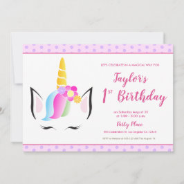 1. Geburtstag Unicorn Party Foto Einladung