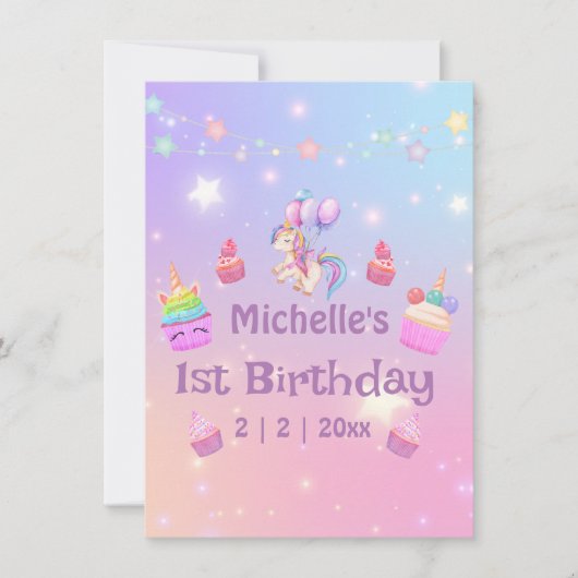 1. Geburtstag unicorns cupcakes Girl-Fun-Karte Feiertagskarte (Vorderseite)