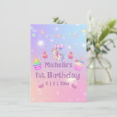 1. Geburtstag unicorns cupcakes Girl-Fun-Karte Feiertagskarte (Stehend Vorderseite)