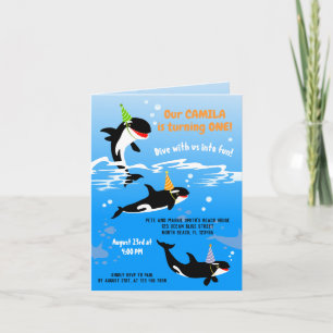 1. Geburtstag unter dem Meer Orca Wal Baby Mädchen Einladung