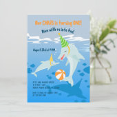 1. Geburtstag unter dem Party eines Meerdelfinnen Einladung (Stehend Vorderseite)