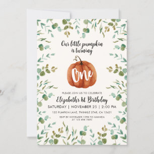 1. Geburtstag Wasserfarbe Pumpkin & Eukalyptus Einladung