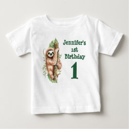 1. Geburtstag Wasserfarben-Sloth & Tropical-Blätte Baby T-shirt