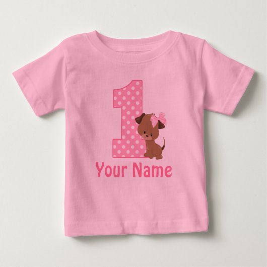 1. Geburtstag Welpenpink Personalisiert Baby T-shirt (Vorderseite)