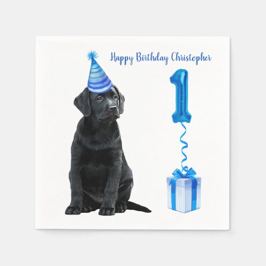 1. Geburtstag Welpenthema - Niedlicher Hund Blue P Serviette (Vorderseite)
