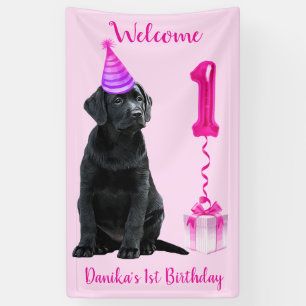 1. Geburtstag Welpenthema - Niedlicher Hund Pink G Banner