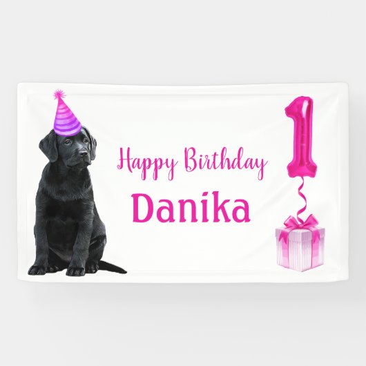 1. Geburtstag Welpenthema - Niedlicher Hund Pink G Banner (Horizontal)