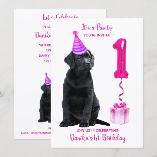 1. Geburtstag Welpenthema - Niedlicher Hund Pink G Einladung
