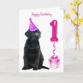 1. Geburtstag Welpenthema - Niedlicher Hund Pink G Karte (Gelbe Blume)