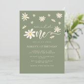 1. Geburtstag Wild One Daisy Boho Green Einladung (Stehend Vorderseite)