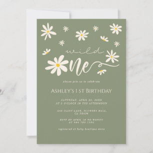 1. Geburtstag Wild One Daisy Boho Green Einladung