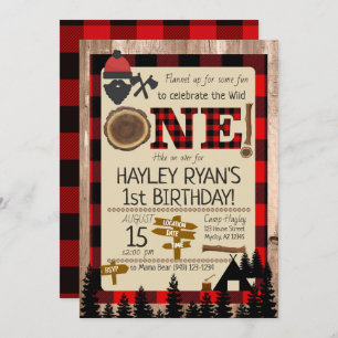 1. Geburtstag Wild One Flannel Lumberjack Thema Einladung