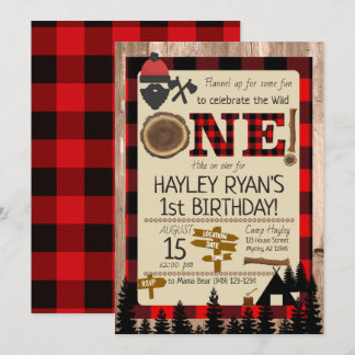 1. Geburtstag Wild One Flannel Lumberjack Thema Einladung