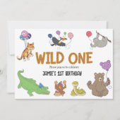 1. Geburtstag Wild One Jungle Safari Tiere Einladung (Vorderseite)