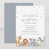 1. Geburtstag Wild One Safari Tiere Einladung (Vorne/Hinten)