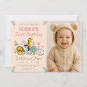 1. Geburtstag Wild Safari Stil Tier Jungle Thema Einladung (Vorderseite)
