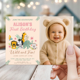 1. Geburtstag Wild Safari Stil Tier Jungle Thema Einladung