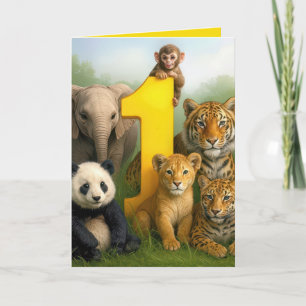 1. Geburtstag Wildtiere Babys Karte