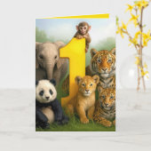 1. Geburtstag Wildtiere Babys Karte (Gelbe Blume)