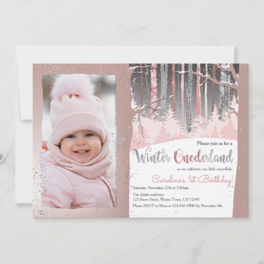 1. Geburtstag Winter Onederland Foto Einladung (Vorderseite)