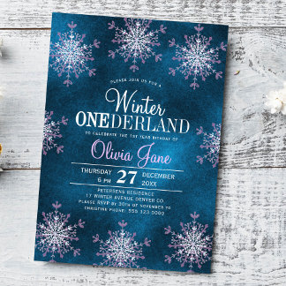 1. Geburtstag Winter Onederland Schneeflocken Mädc Einladung