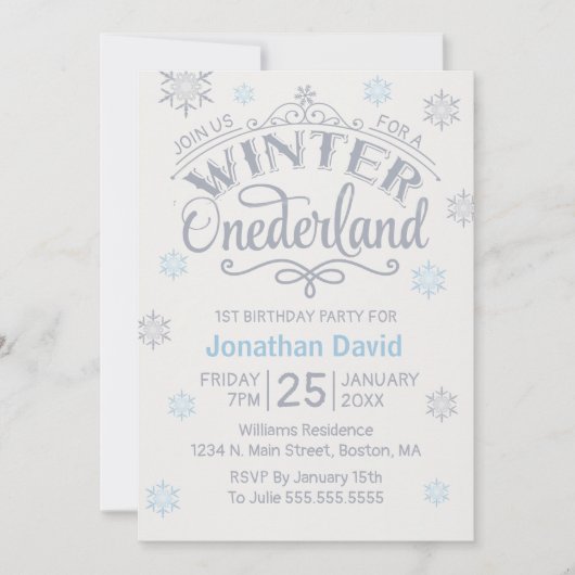 1. Geburtstag Winter Onederland Silberschneeflocke Einladung (Vorderseite)