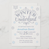1. Geburtstag Winter Onederland Silberschneeflocke Einladung (Vorne/Hinten)