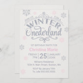 1. Geburtstag Wintersonnland Silberschneeflocken Einladung (Vorne/Hinten)