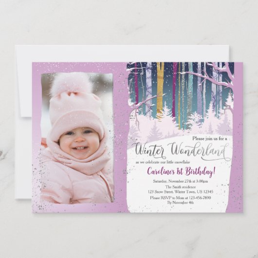 1. Geburtstag Winterwonderland Foto Einladung (Vorderseite)