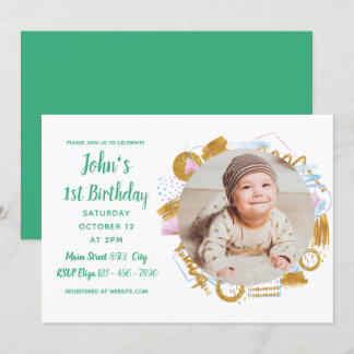 1. Geburtstag - Zartes goldenes Foto Einladung