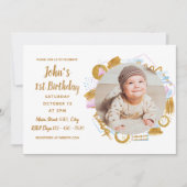 1. Geburtstag - Zartes goldenes Foto Einladung (Vorderseite)