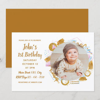 1. Geburtstag - Zartes goldenes Foto Einladung