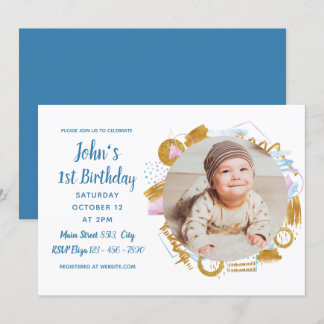 1. Geburtstag - Zartes goldenes Foto Einladung