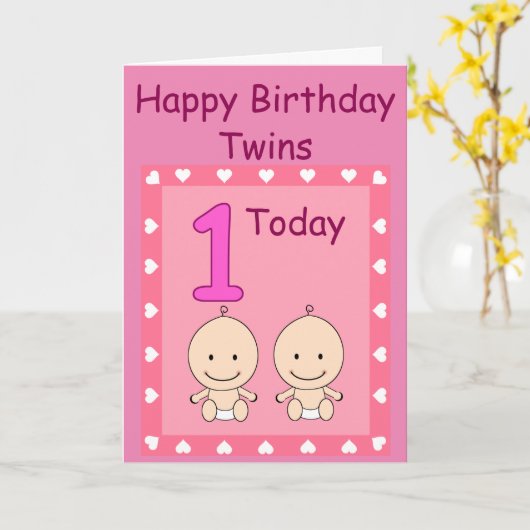 1. Geburtstag Zwillingsmädchen Custom Karte (Gelbe Blume)